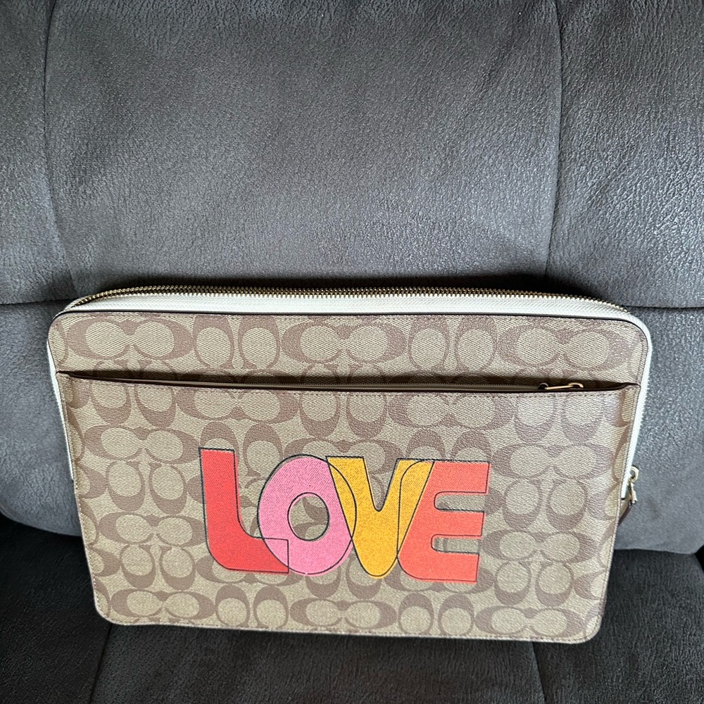 Coach Brown LOVE Print Laptop Sleeve